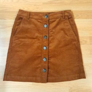 CAbi University Skirt, Toffee Brown Button Down Corduroy, size 6